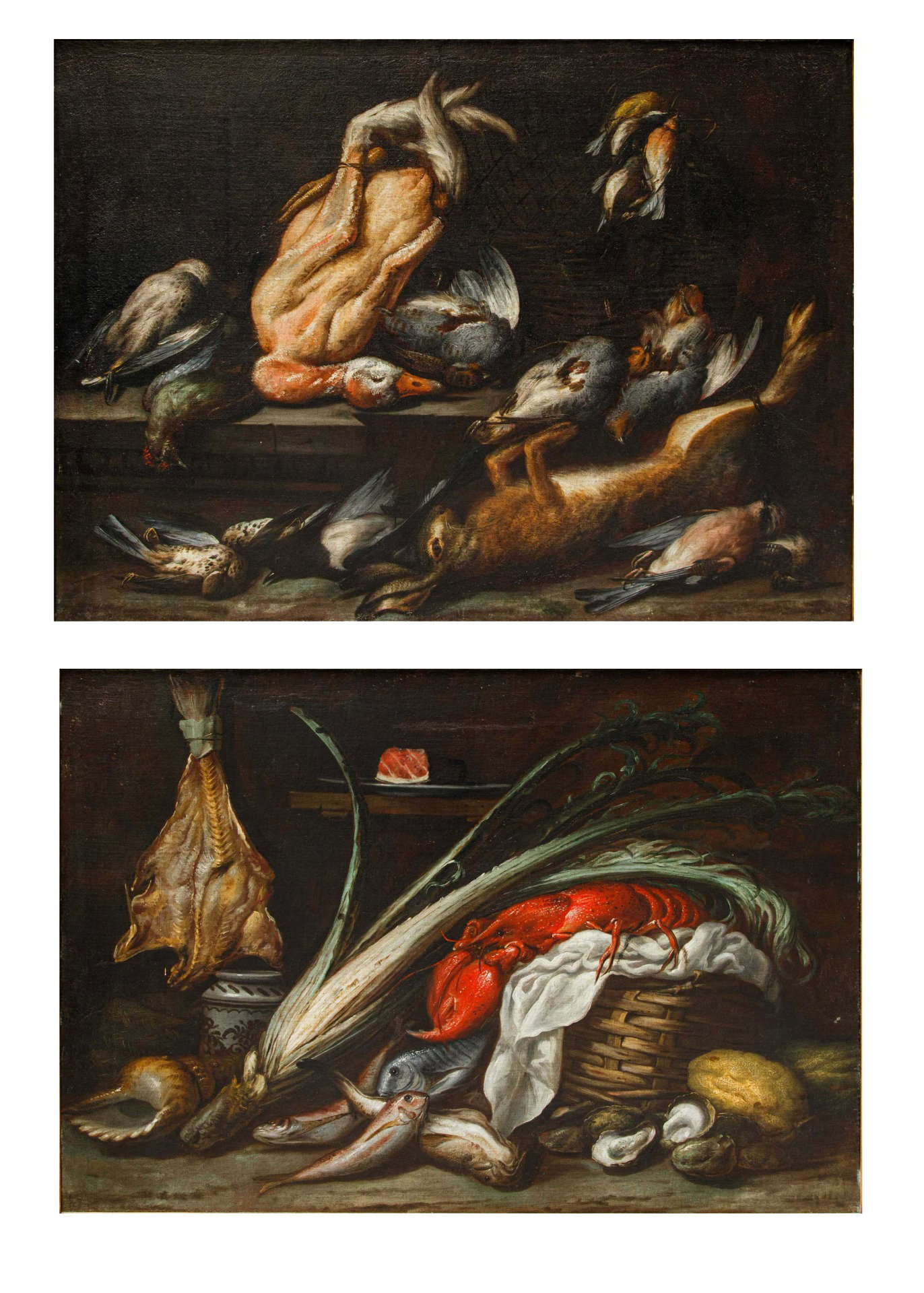 Angelo Maria Rossi, known as The Painter of Carlo Torre or Pseudo-Fardella (documented between 1665 and 1701), attr. Still Life with Game - Still Life with Fish, Thistle and Lobster